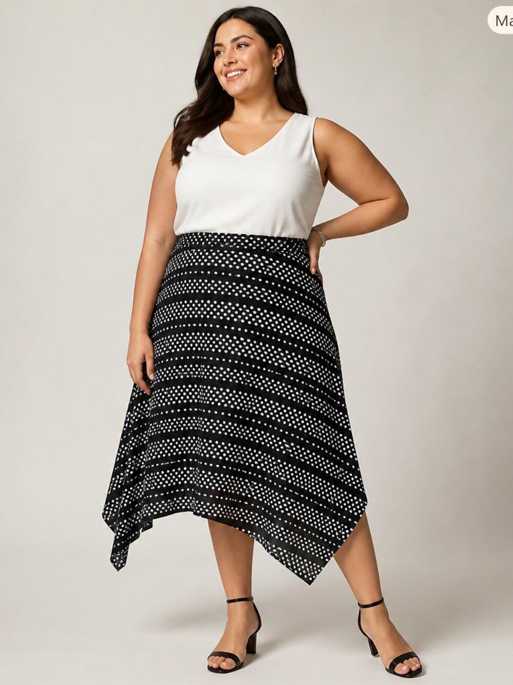 Apt. 9 Mixed Polka Dot Handkerchief Hem Midi Skirt Size L - Like New